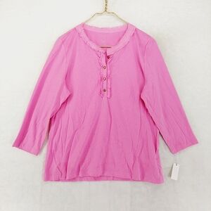 Talbots Women's Pink Long Sleeve Henley Tunic Tops 6740